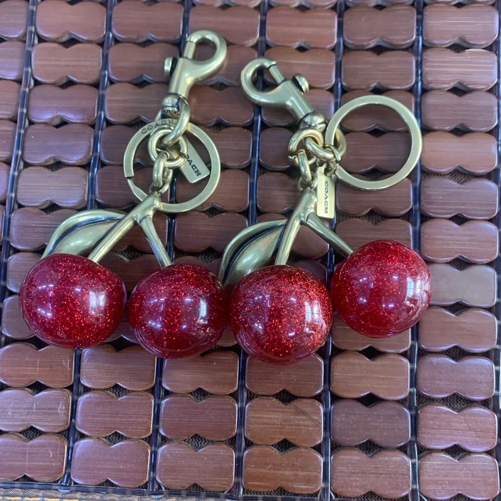 Coach Red Glitter Cherry Keychain with Gold-Tone Hardware